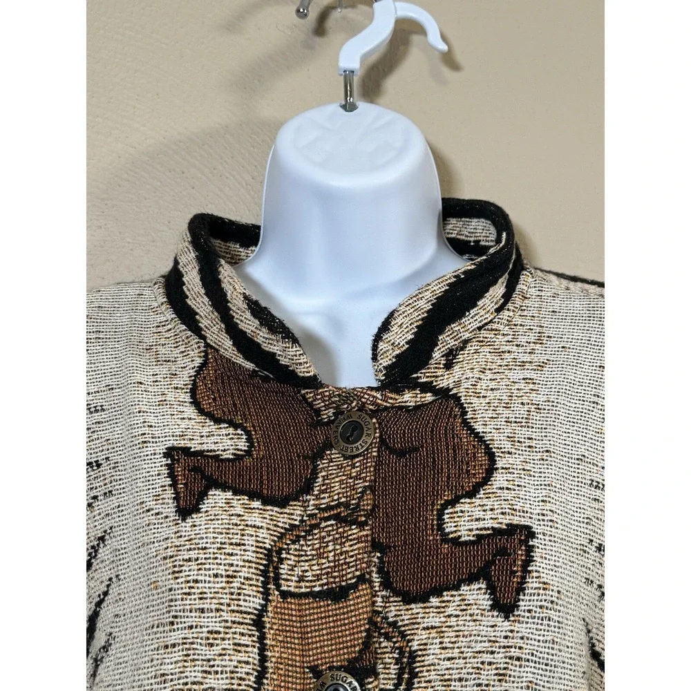 Vintage Sugar Street Women M Cotton‎ Weavers Animal Print Safari Tapestry Jacket